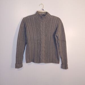 Talbots Gray Cable Knit Mockneck Sweater
